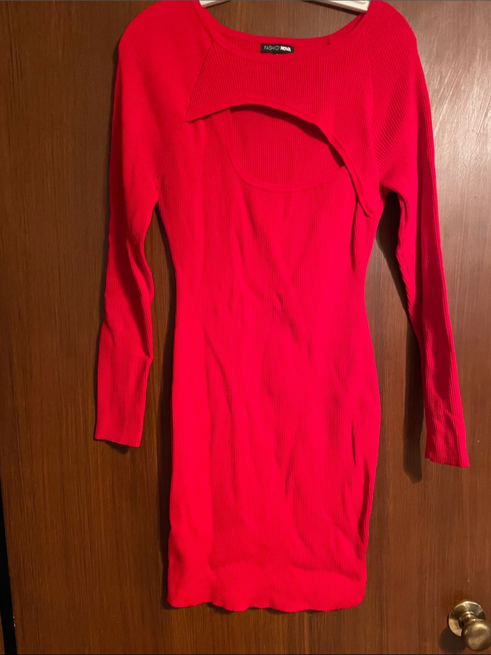 Fashion Nova Hot Pink Long-Sleeve Cutout Bodycon Dress
